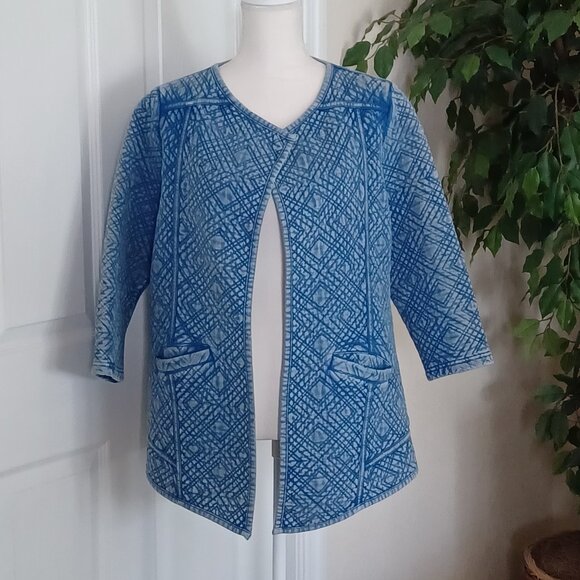 Lucky Brand Distressed Quilted Antique Blue Jacket/Cardigan Size Large - Picture 2 of 10
